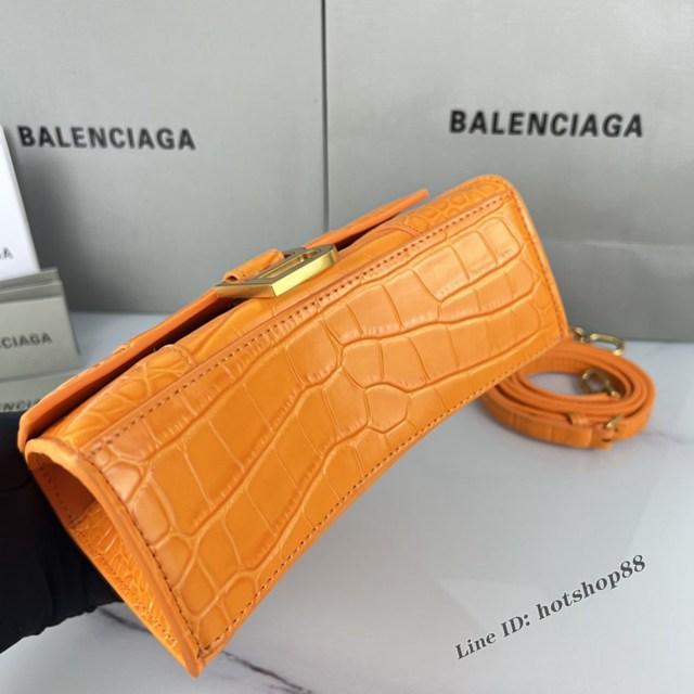 Balenciaga專櫃爆款橙色鱷魚紋金扣手提女包 巴黎世家原廠xs號Hourglass沙漏包 款號：8896 fyj1198